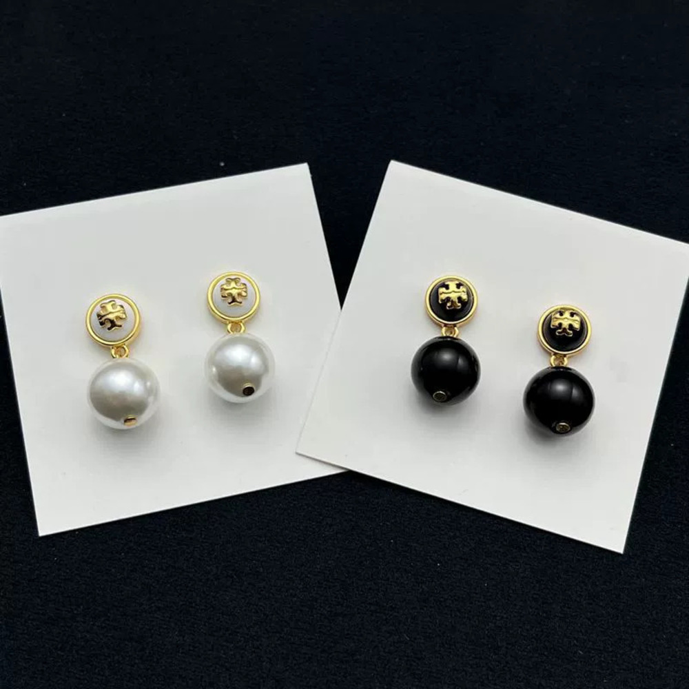 Tory Burch Gold Plated Double Stud Round Ball Resin Inlaid Earrings